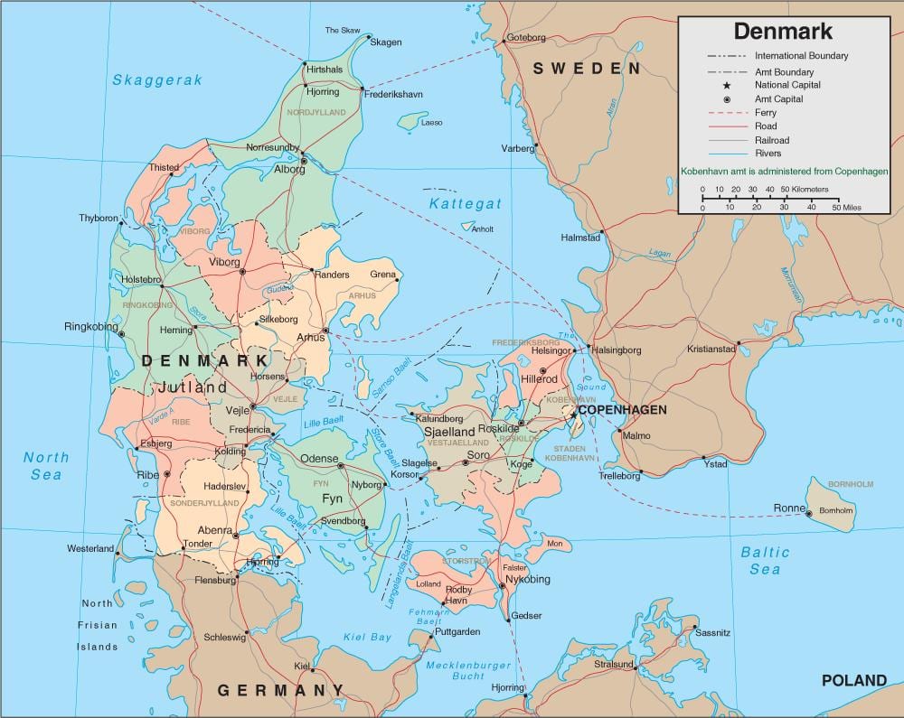 Mapa dánska rieka