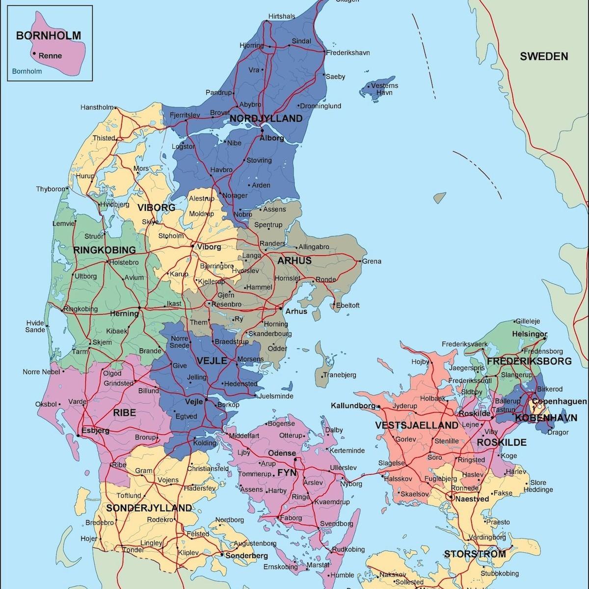 Mapa dánska politické 