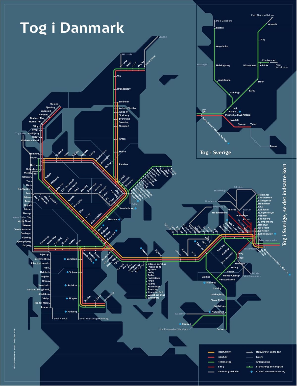 Mapa vlaku, kodaň, dánsko